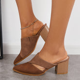 Cut Out Block Chunky Heel Loafers Slip on Mule Shoes
